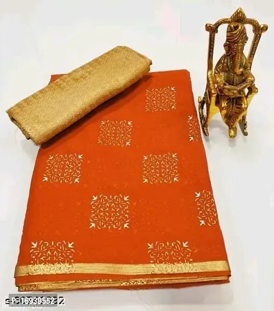Stylish Chiffon Orange Saree With Blouse piece