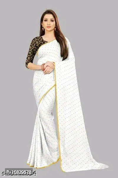 Stylish Chiffon White Saree With Blouse piece