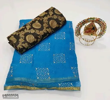 Stylish Chiffon Blue Saree With Blouse piece-thumb0