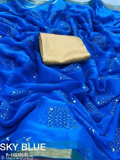 Stylish Chiffon Blue Saree With Blouse piece-thumb0