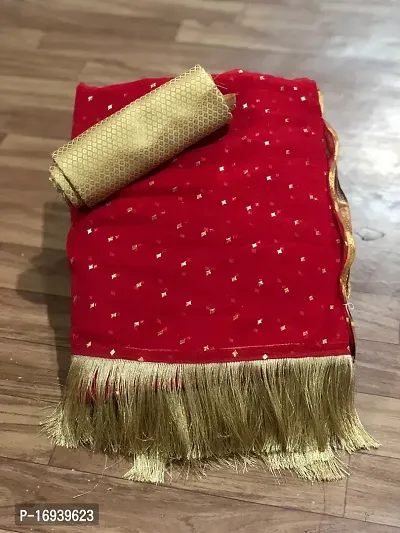 Stylish Chiffon Red Saree With Blouse piece