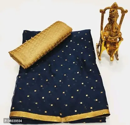 Stylish Chiffon Navy Blue Saree With Blouse piece-thumb0