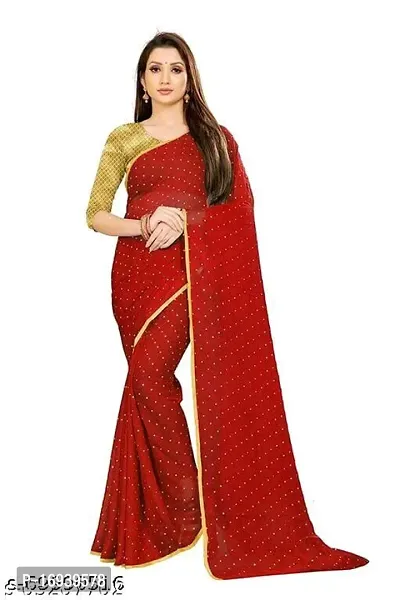 Stylish Red Chiffon Printed Saree With Blouse piece