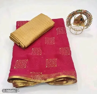 Stylish Chiffon Pink Saree With Blouse piece