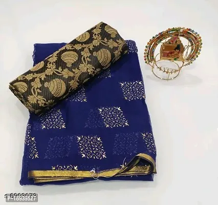 Stylish Chiffon Navy Blue Saree With Blouse piece-thumb0