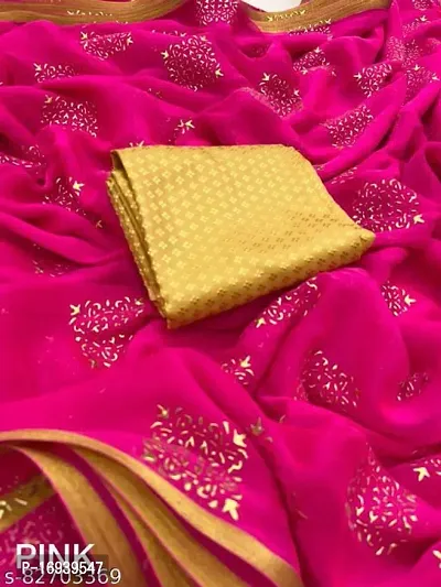 Stylish Chiffon Pink Saree With Blouse piece