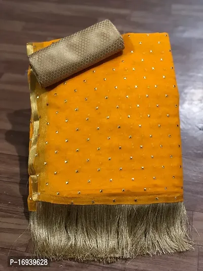 Stylish Chiffon Yellow Saree With Blouse piece