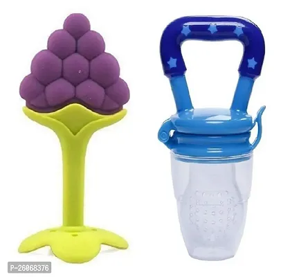 Stylish Silicone Grapes Fruit Shape Teether With Baby Feeding Nibbler