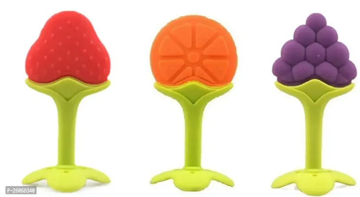 Stylish Silicone Fruit Shape 3 Piece Of Teething Soft Sensory Teether Pacifier For Baby Orange Grapes Apple