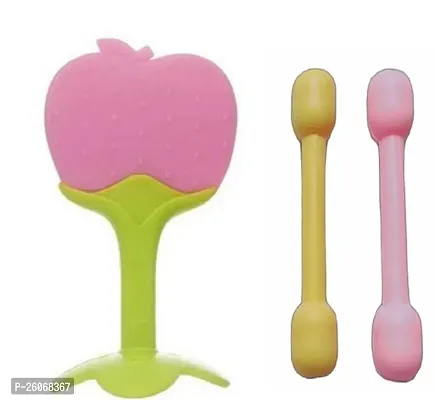 Stylish Silicone Peach Fruit Shape Teether With Dumbler Sticks Teether For Babies-thumb0