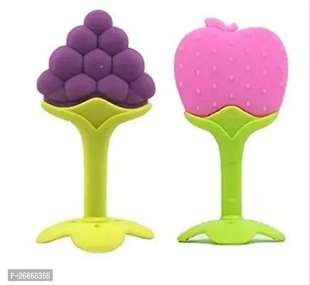 Stylish Silicone Fruit Shape 2 Piece Of Teething Soft Sensory Teether Pacifier For Baby Grapes Apple-thumb0