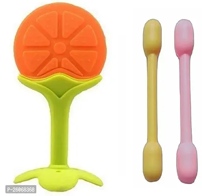 Stylish Silicone Peach Fruit Shape Teether With Dumbler Sticks Teether For Babies