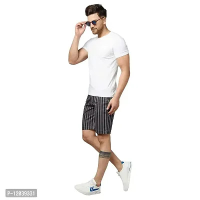 Watello Men's Stripe Pure Cotton Regular Fit Casual Shorts 11-Black&GREYLINESHORT_34