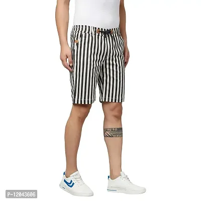 Watello Men's Stripe Pure Cotton Regular Fit Casual Shorts 11-Black&WHITELINESHORT_32