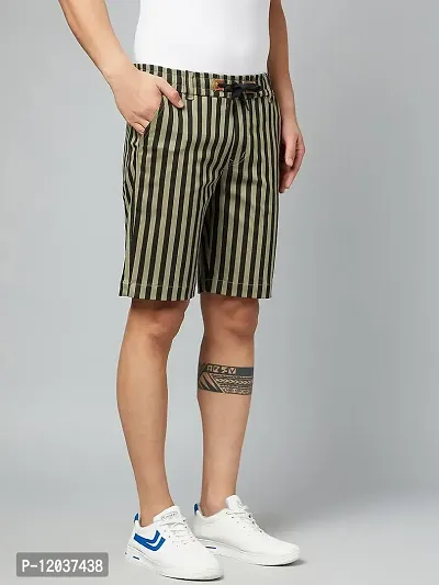 Watello Men's Stripe Pure Cotton Regular Fit Casual Shorts 11-Black&GREENLINESHORT_34-thumb2