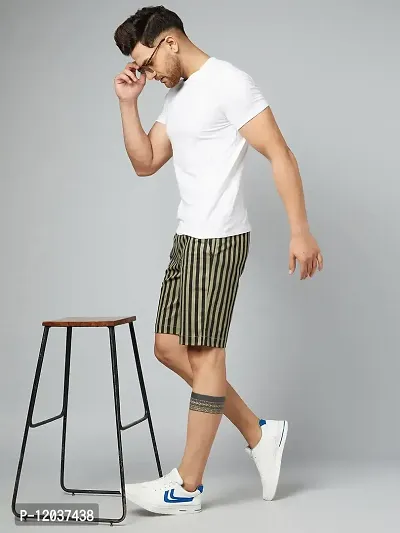 Watello Men's Stripe Pure Cotton Regular Fit Casual Shorts 11-Black&GREENLINESHORT_34-thumb5