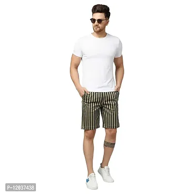 Watello Men's Stripe Pure Cotton Regular Fit Casual Shorts 11-Black&GREENLINESHORT_34-thumb0