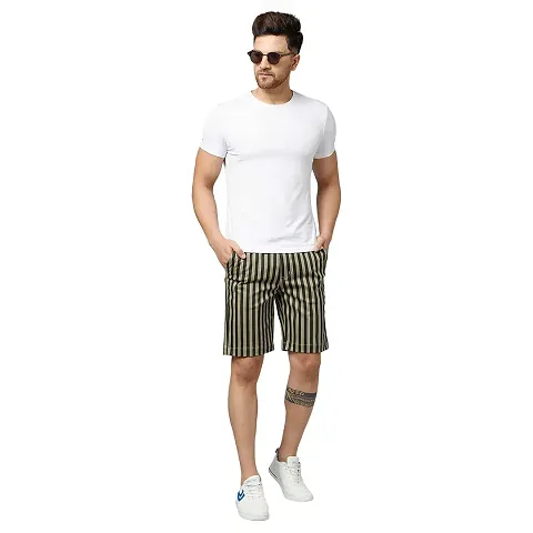Watello Men's Stripe Pure Cotton Regular Fit Casual Shorts