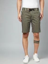 Watello Men's Stripe Pure Cotton Regular Fit Casual Shorts 11-Black&GREENLINESHORT_34-thumb3