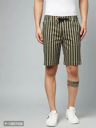 Watello Men's Stripe Pure Cotton Regular Fit Casual Shorts 11-Black&GREENLINESHORT_34-thumb4