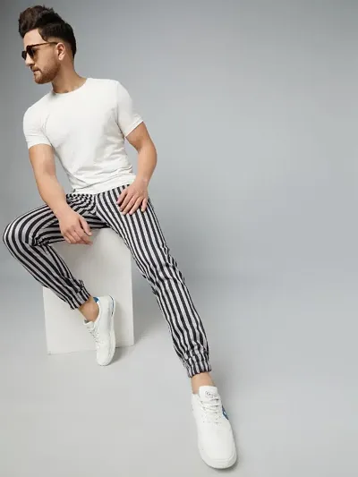 SOJANYA Casual Trousers  Buy SOJANYA Men Cotton Blend NavyBlue  OffWhite  Striped Casual Trousers Online  Nykaa Fashion