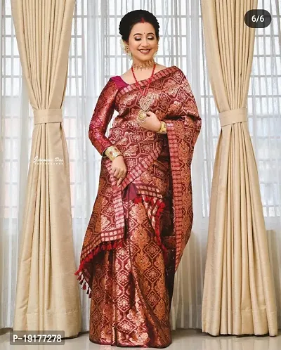 Stylish Maroon Silk Blend Saree With Blouse Piece For Women