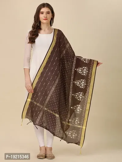 Beautiful  Brown Chanderi Cotton Dupatta For Women-thumb0