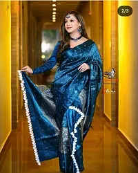 Stylish Blue Cotton Saree With Blouse Piece For Women-thumb1