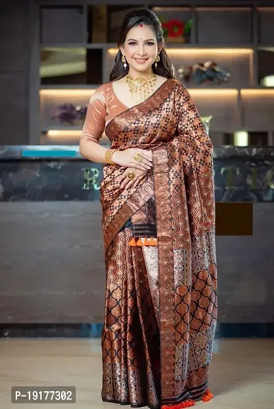 Stylish Copper Silk Blend Saree With Blouse Piece For Women-thumb3