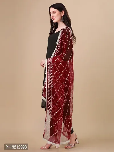 Beautiful  Maroon Net Dupatta For Women-thumb2