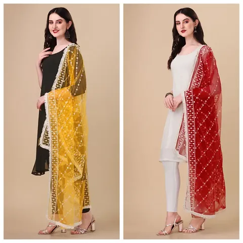 Trendy Net Embroidered Dupatta For Women Pack Of 2