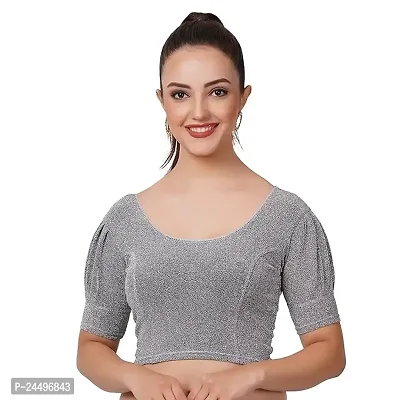 Readymade Shining Lycra Stretchable Round Neck Half Sleeve Blouses || Womens Mettalic Stretchable Readymade Blouses-thumb0