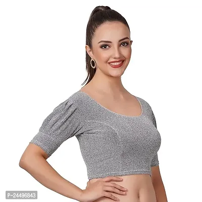 Readymade Shining Lycra Stretchable Round Neck Half Sleeve Blouses || Womens Mettalic Stretchable Readymade Blouses-thumb4