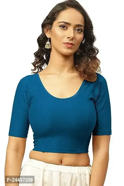 Shiva Business Hub Latest Readymade Blouses for Womens and Cotton Lycra Stretchable Womens Blouse (26, Airforce Blue)-thumb0