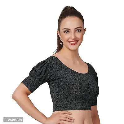 Readymade Shining Lycra Stretchable Round Neck Half Sleeve Blouses || Womens Mettalic Stretchable Readymade Blouses (26, DarkGreen)-thumb3
