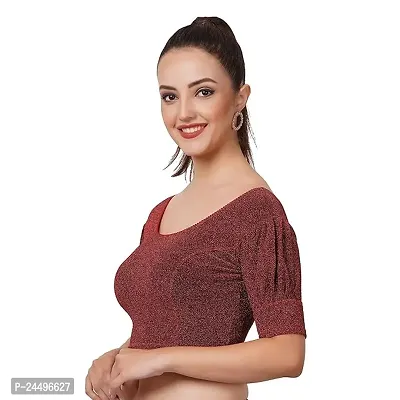 Readymade Shining Lycra Stretchable Round Neck Half Sleeve Blouses || Womens Mettalic Stretchable Readymade Blouses-thumb4