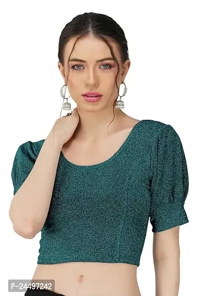 Readymade Shining Lycra Stretchable Round Neck Half Sleeve Blouses || Womens Mettalic Stretchable Readymade Blouses-thumb0