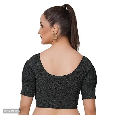 Readymade Shining Lycra Stretchable Round Neck Half Sleeve Blouses || Womens Mettalic Stretchable Readymade Blouses (26, DarkGreen)-thumb2