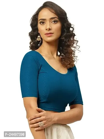 Shiva Business Hub Latest Readymade Blouses for Womens and Cotton Lycra Stretchable Womens Blouse (26, Airforce Blue)-thumb2
