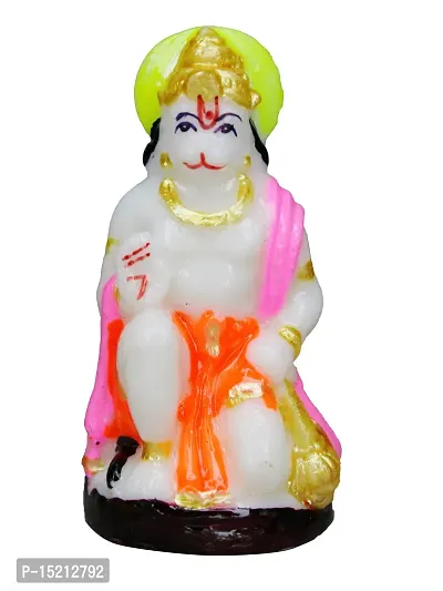 Om BhariPuri Marble Hanuman Ji Ki Murti in Blessing Posture with Gada Sitting Lord Balaji Bajrangbali Sankat Mochan Bhagwan God Idol for Temple car Dashboard Home Decor Statue Gift 2.5 Inch-thumb0