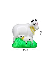 Om BhariPuri Marble Kamdhenu Cow with Calf God Figurine Showpiece Home Decor Cow and Calf Statue for Pooja/Puja, Home Temple Vastu Gift Type Idol 2 Inch-thumb2