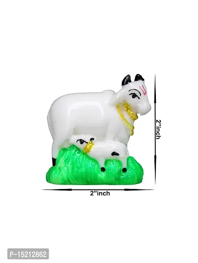 Om BhariPuri Marble Kamdhenu Cow with Calf God Figurine Showpiece Home Decor Cow and Calf Statue for Pooja/Puja, Home Temple Vastu Gift Type Idol 2 Inch-thumb3