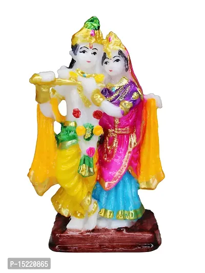 Om BhariPuri Marble Radha Krishna Couple Playing Flute Krishna Idol/Murti/Statue God of Love for Home Warming Decor Living Room Statue Mandir Temple Multi Color Ideal for Marriage 5 Inch-thumb0