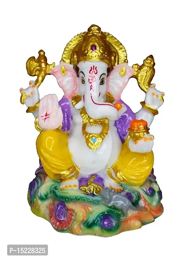 Om BhariPuri Marble Ganeshji Sitting Base Murti for Pooja Room Living Room Ganesha Statue for Home Decor Ganesh Idol for Puja/Pooja 6 Inch-thumb0