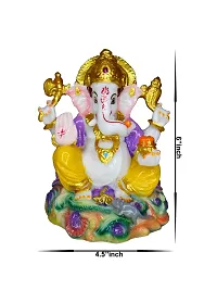 Om BhariPuri Marble Ganeshji Sitting Base Murti for Pooja Room Living Room Ganesha Statue for Home Decor Ganesh Idol for Puja/Pooja 6 Inch-thumb1