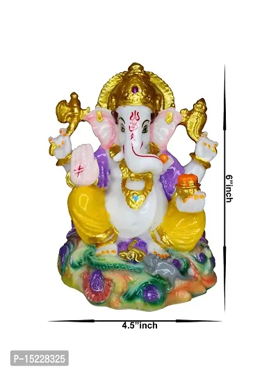 Om BhariPuri Marble Ganeshji Sitting Base Murti for Pooja Room Living Room Ganesha Statue for Home Decor Ganesh Idol for Puja/Pooja 6 Inch-thumb2