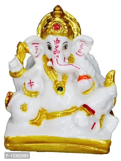 Om BhariPuri  Marble Ganesha/Ganesh/Ganeshji/Ganpati Bappa Idol/Murti/Statue for Car Dashboard Showpiece Figurine Home Decor Main Door Entrance(3.5x3x2 Inch)