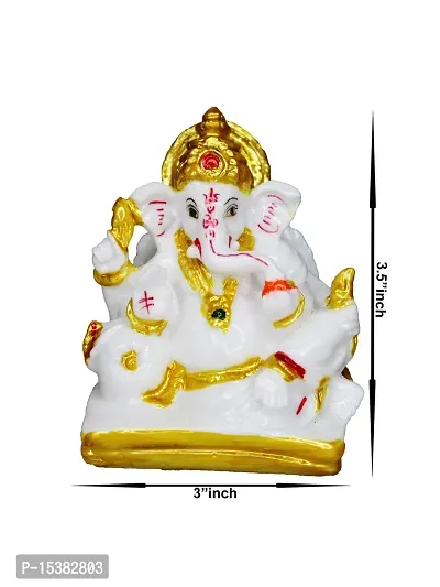 Om BhariPuri  Marble Ganesha/Ganesh/Ganeshji/Ganpati Bappa Idol/Murti/Statue for Car Dashboard Showpiece Figurine Home Decor Main Door Entrance(3.5x3x2 Inch)-thumb2