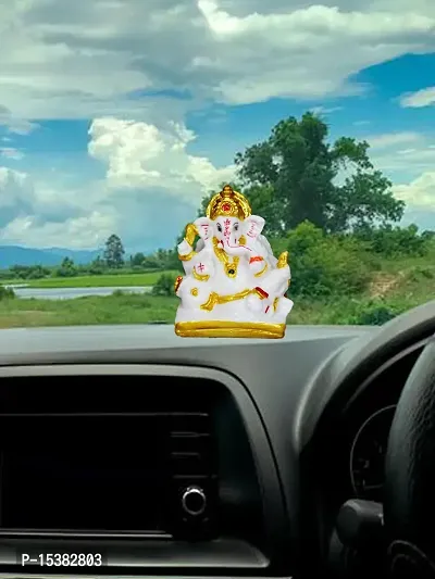 Om BhariPuri  Marble Ganesha/Ganesh/Ganeshji/Ganpati Bappa Idol/Murti/Statue for Car Dashboard Showpiece Figurine Home Decor Main Door Entrance(3.5x3x2 Inch)-thumb4