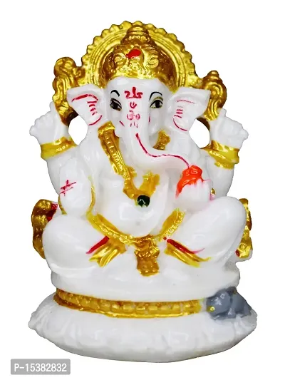 Om BhariPuri Marble Ganesha/Ganesh/Ganesh ji/Ganpati Idol/Idols/Murti/Statue for Gift, Car Dashborad, Home Decor Figurine for Main Door,Puja/Pooja Room, Mandir/Temple(3.5x2.5x2 Inch)